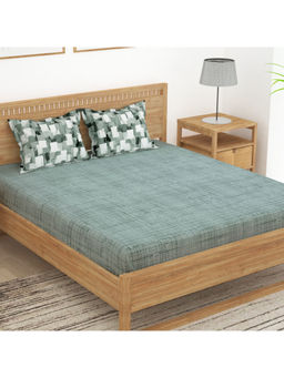 Story@Home - Green 152 TC Cotton Bedsheet with 2 Pillow Covers (Queen)