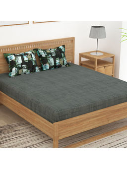 Story@Home - Dark Green 152 TC Cotton Bedsheet with 2 Pillow Covers (Queen)