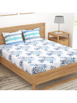 Story@Home - White 152 TC Floral Bedsheet with 2 Pillow Covers (Queen)