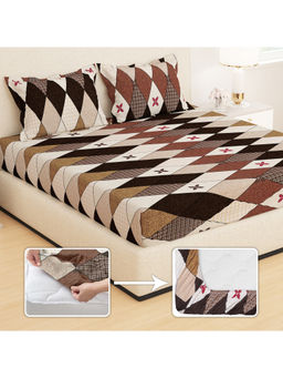 Story@Home - Brown 210 TC Fitted Bedsheet with 2 Pillow Covers (Queen)