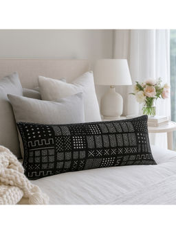 THROW PILLOW - Black Flanged Bold Geometric Print Rectangle Cushion Cover