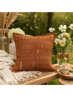 THROW PILLOW - Rust Flanged Bold Geometric Print Square Cushion Cover