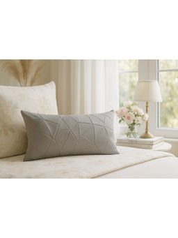 THROW PILLOW - Grey Faux Leather Geometric Pleated Square Rectangle Cushion Cover