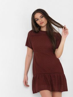 ONLY - Women Self Design Maroon Dress