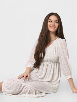 ONLY - Women Checked Off White Dress