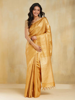 Fabindia - Mustard Silk Blend Saree without Blouse