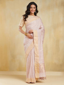 Fabindia - Pink Viscose Blend Saree without Blouse
