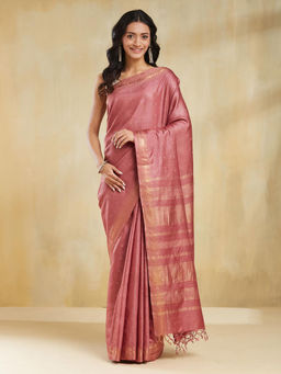 Fabindia - Maroon Silk Blend Saree without Blouse