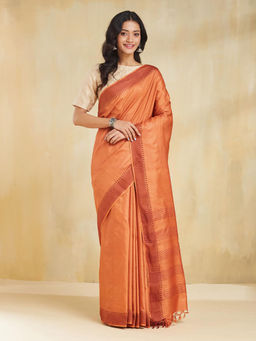 Fabindia - Rust Silk Blend Saree without Blouse