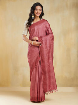 Fabindia - Red Silk Blend Saree without Blouse