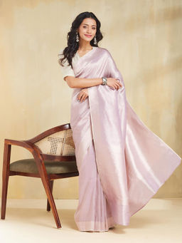 Fabindia - Purple Silk Blend Saree without Blouse