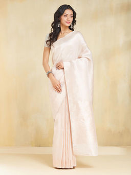 Fabindia - Pink Silk Blend Saree without Blouse