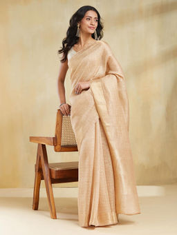 Fabindia - Beige Linen Blend Saree without Blouse