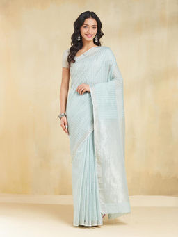 Fabindia - Blue Cotton Silk Hand Woven Saree without Blouse