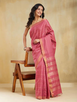 Fabindia - Pink Cotton Silk Blend Saree without Blouse