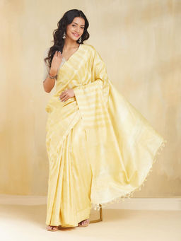 Fabindia - Yellow Silk Blend Saree without Blouse