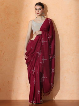 Jaipur Kurti - Pink Floral Muslin Cotton Saree with Unstitched Blouse with Unstitched