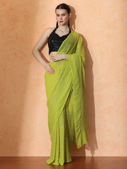 Jaipur Kurti - Green Embellished Premium Georgette Saree with Unstitched Blouse with Unstitched
