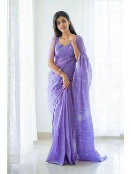Anjaneya Sarees - Purple Woven Banarasi Silk Kanjivaram Saree with Unstitched Blouse with Unstitched