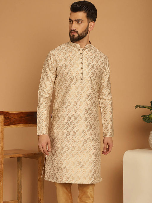 Treemoda Beige Floral Kurta with Golden Brocade
