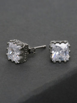 Fabula - Silver Plated Square Cubic Zirconia Stud Earrings