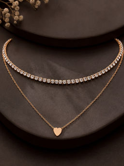 OOMPH - Combo Of 2 Gold Tone Crystal Heart Shape Multi Layered Necklace