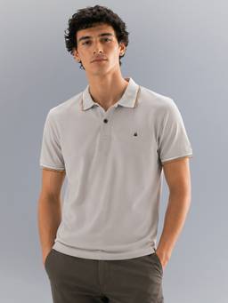 United Colors of Benetton - Grey Relaxed Fit Solid Tri Blend Gold Tipping Pique Polo T-Shirt