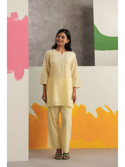Scakhi - Butter Yellow Mulmul Embroidered Co-Ord Set
