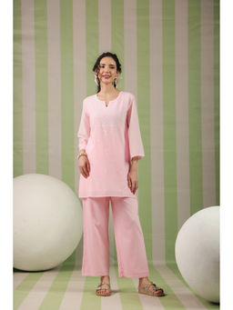 Scakhi - Pink Mulmul Embroidered Co-Ord Set