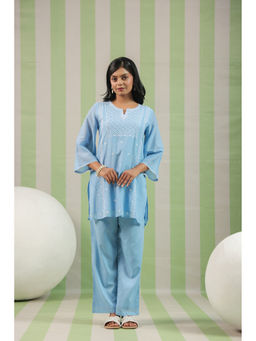 Scakhi - Blue Mulmul Embroidered Co-Ord Set