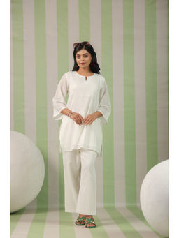 Scakhi - White Mulmul Embroidered Co-Ord Set