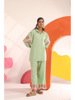 Scakhi - Green Cotton Embroidered Co-Ord Set