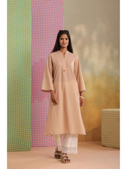 Scakhi - Beige Cotton Solid Mandarin Neck Co-Ord Set