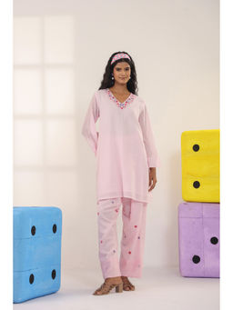 Scakhi - Pink Cotton Embroidered Kurti with Salwar