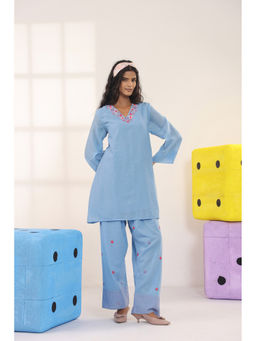 Scakhi - Blue Cotton Embroidered Kurti & Salwar