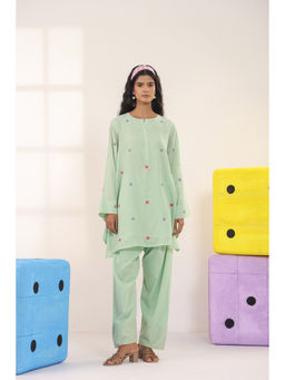 Scakhi - Green Cotton Embroidered Kurti & Salwar