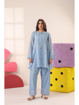 Scakhi - Blue Cotton Embroidered Kurti & Salwar