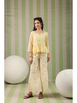 Scakhi - Yellow Cotton Mulmul Peplum Co-ord Set