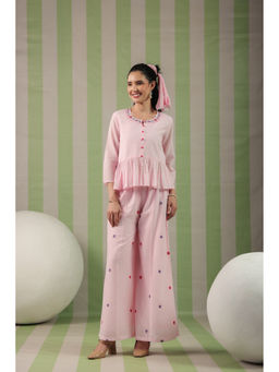 Scakhi - Pink Cotton Mulmul Peplum Co-ord Set