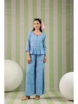 Scakhi - Blue Cotton Mulmul Peplum Co-ord Set