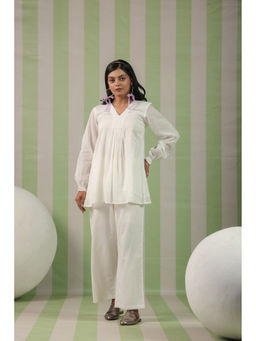 Scakhi - White Solid Mul Cotton Co-ord Set