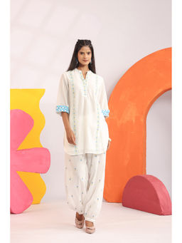 Scakhi - White Mandarin Neck Cotton Embroidered Co-ord Set