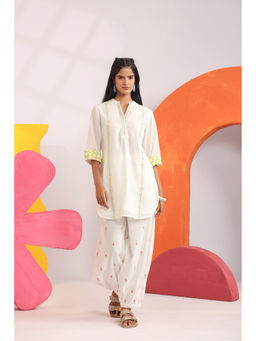 Scakhi - Yellow Mandarin Neck Cotton Embroidered Co-ord Set
