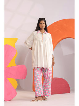 Scakhi - White Cotton Embroidered Tunic & Salwar