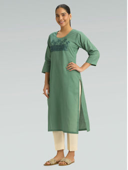 Women Plus - Glade Green Embroidered Viscose Flex Kurta