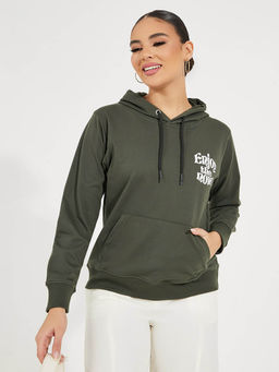 Styli - Women Olive Regular Fit Sweatshirt Hoodie