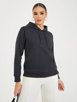 Styli - Women Black Regular Fit Sweatshirt Hoodie