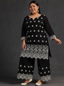 Extra love by Libas - Plus Size Women Black cotton schiffli Co-ord Sets for Women