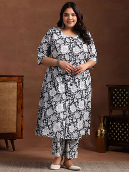 Extra love by Libas - Plus Size Women Grey white printed Co-ord Sets for Women
