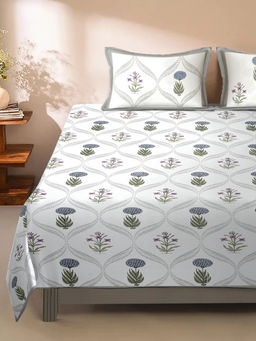 Rajasthan Decor - Floral Print Multi-Color King Size Bedsheet with 2 Pillow Covers